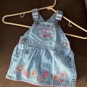VTG OshKosh B'gosh Blue Denim Dress with Floral Embroidery